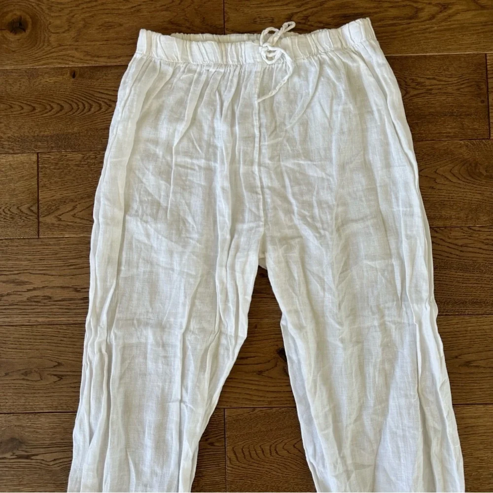 100% White Linen Pants Straight Leg Style Made In Italy